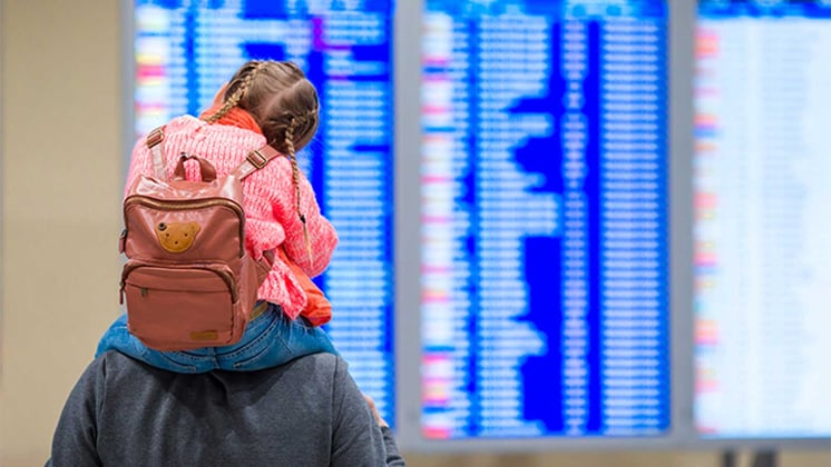 People viewing departures and arrivals at airport
